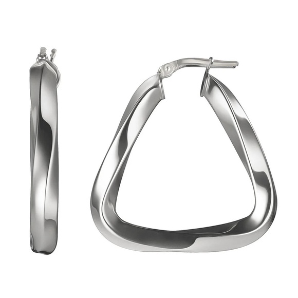 Awe Inspired Triangle Twist Hoop Earrings Sterling Silver - Picture 1 of 3
